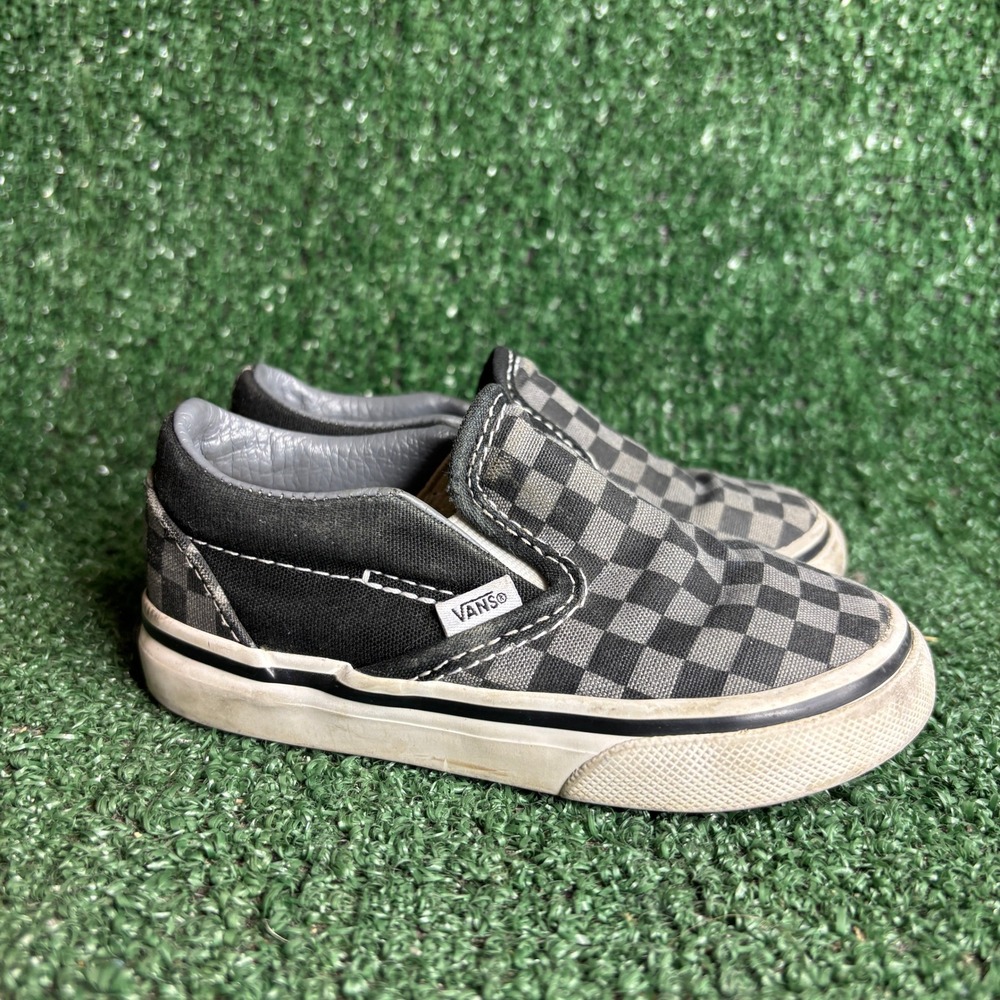Vans Classic Slip-On Checkerboard Canvas Skate Shoes Black Grey Toddler Size 7.0